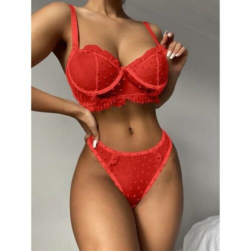 Sexy Dot Mesh Perspective Lingerie Underwear Women Set Sensual Lingerie Woman Erotic Hot Bra Brief Underwear Set Sex Exotic Sets
