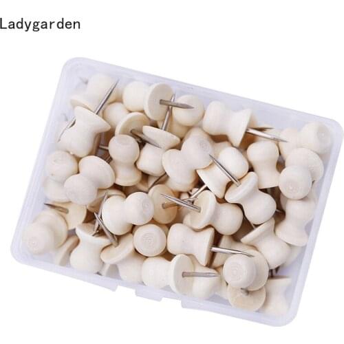 100PCS Nautral Cork Wooden Pushpins Thumbtack Board Pins Drawing Photo Wall Studs Office School Supplies