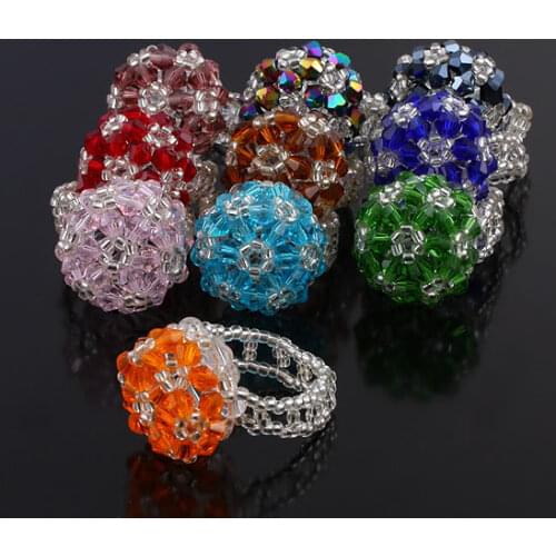 Mixd Color Rainbow Crystal Glass Ring Round Shape Cute Ring For Women Jewelry Gift