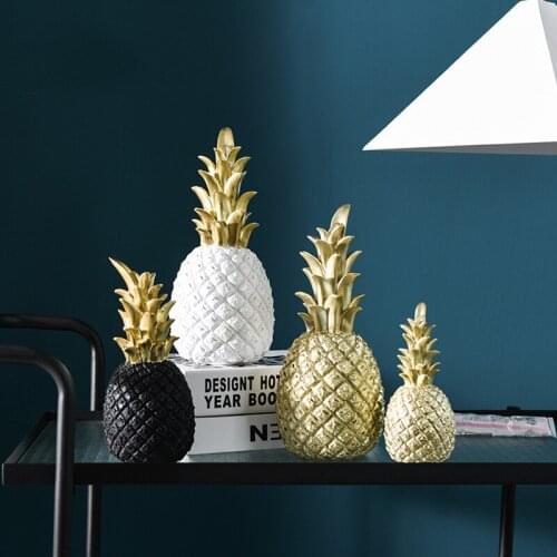 Light luxury Gold pineapple 3 Size ornaments modern living room wine cabinet window desktop Black White Fruit Model decoration