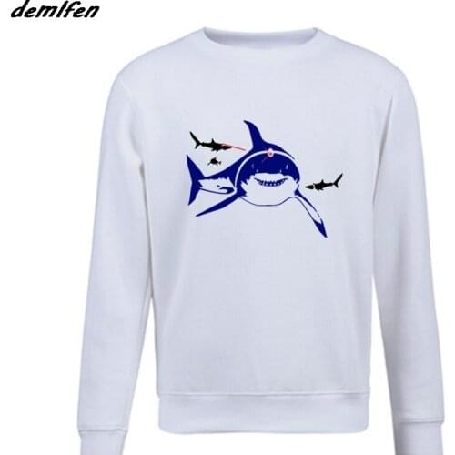 Spring autumn Fashion Casual Men O-Neck Fleece Sweatshirt Shark Lasers Funny Sci Fi Geek Nerd Sharks Beam hoodies Hip Hop Coat