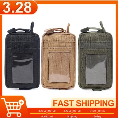 Tactical Mini Wallet Card Money Key Pack Waist Bag Nylon with Free Carabiner Camping Hiking Outdoor Waterproof Zipper Case Pack