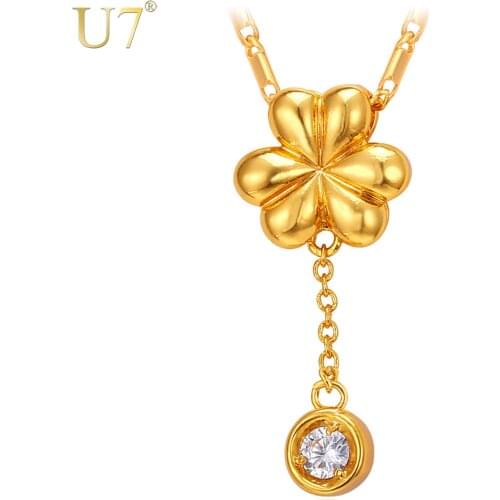 U7 New Cute Womens Fashion Flower Jewelry Gold Color Cubic Zirconia Crystal Necklace For Women Accessories P777