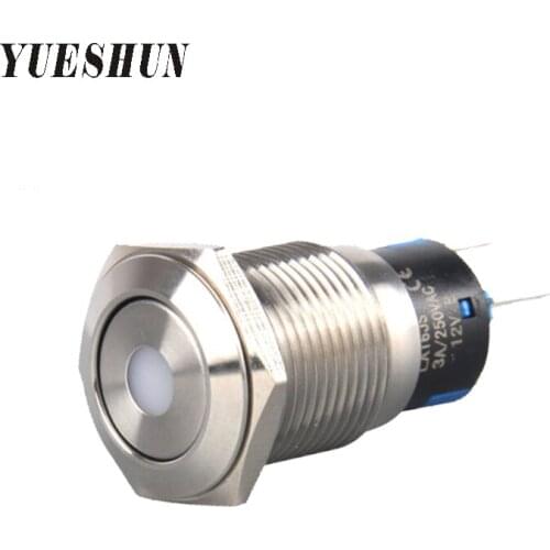 YUESHUN 16mm Push Button Switch Electrical Equipment Stainless Steel Switch Dot illuminated LED Color Momentary Power Switches