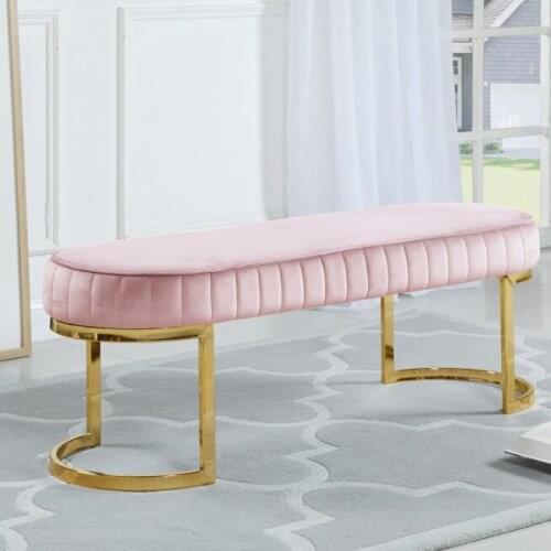 China furniture vintage modern furniture velvet sofa blue tufted button ottoman golden metal leg bench end bed bench