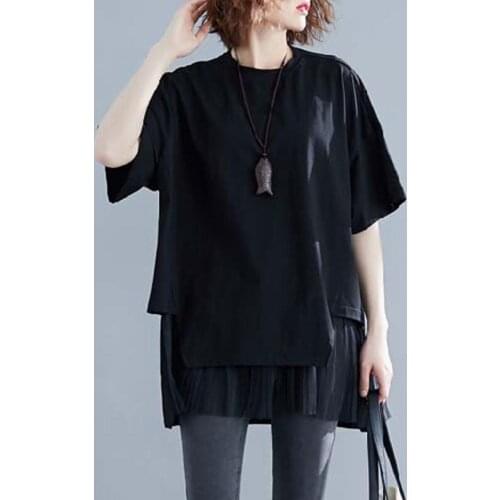 Oversized False Two Pieces Women T-Shirts 2021 Summer New O-Neck Short-Sleeved Loose Causal All Match Female Pulls Tops Tees