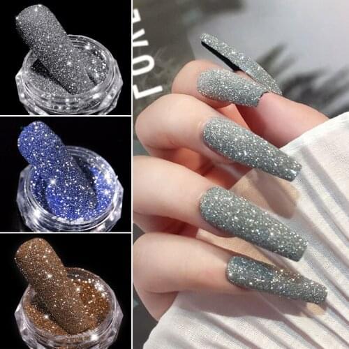 1Box Sparkling Diamond Nail Powder Laser Silver Reflective Nail Glitter Dust Fine Shiny Pigment Holographic Nail Art Decorations