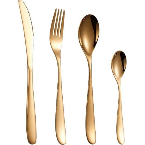 16PCS Gold Tableware Cutlery Dinner Set Cutlery Sets Dishes Knives Forks Spoons Western Kitchen Dinnerware 18/8 Stainless Steel