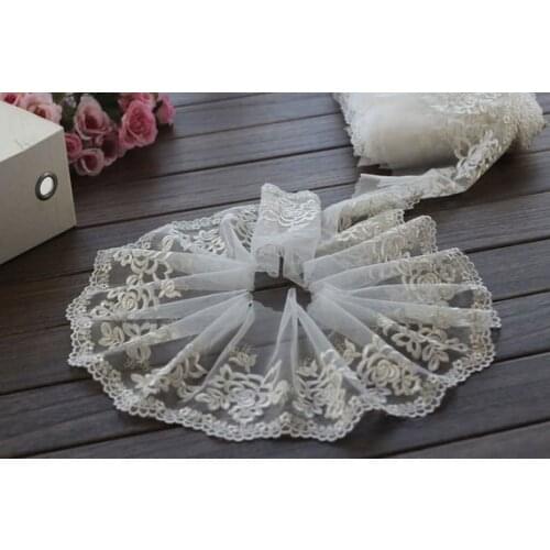 2 Yards Lace Trim Ivory Embroidered Tulle Lace Trim 5.9 Inches Wide High Quality