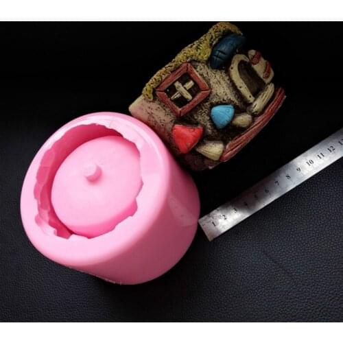 Stone House 3d Cement Pot Making Silicone Mold for Garden Decorating Diy Desktop Concrete Planter Mould