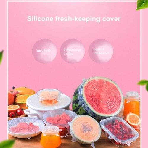 6pcs/set Silicone Stretch Food Lids Reusable Universal Silicone Food Wrap Bowl Pot Airtight Lid Kitchen Accessories