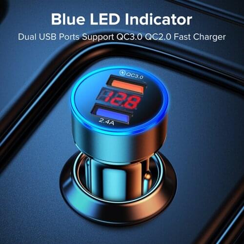 18W Dual USB Car Charger Quick Charge 3.0 4.0 LED Fast Adapter For iPhone 12 11 Mini Pro X XS XR Max 6 7 8 Xiaomi Huawei Samsung