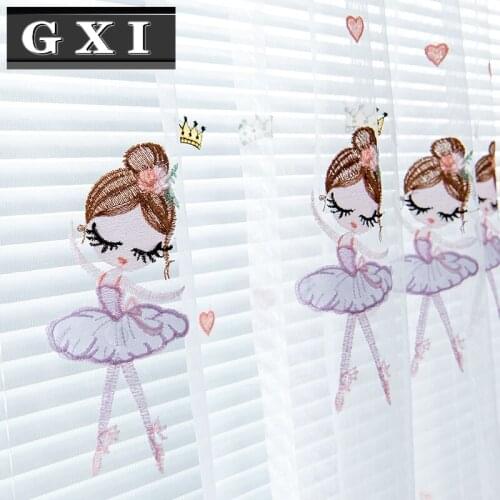 Cartoon White Embroidered Ballet Girl Tulle Curtains for Bedroom Sheer Window Curtains Living Room Bedroom Ready Made