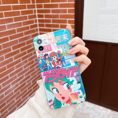 Japanese Anime Lovely Girl Case for iPhone 11 12 Pro Max 8 7 6 6s Plus Xr XsMax X Xs SE 2020 12 Color Candy Soft Back Cover