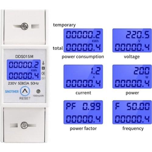 DDS015M 230V 5(80A) Watt Meter Power Analyzer with Reset Multifunctional Voltage Amp Meter Electric Consumption Monitor
