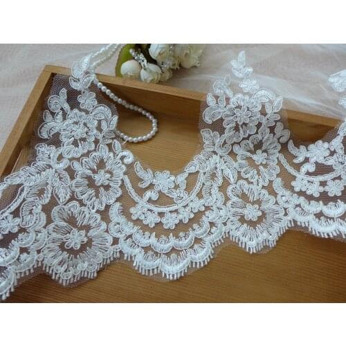 6 Yards Exclusive Ivory & White Alencon Lace Trim On Mesh Cord Fit Wedding Bolero,Top Jacket Of Lace