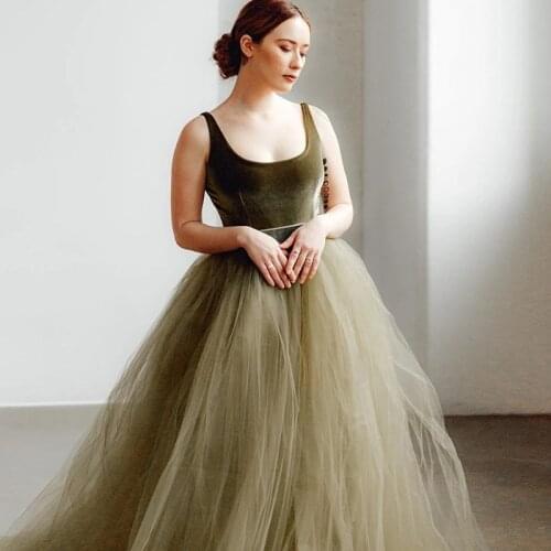 Elegant Sleeveless Tulle Prom Dress Scoop Zipper Back Empire Simple Evening Gown robe de soirée de mariage