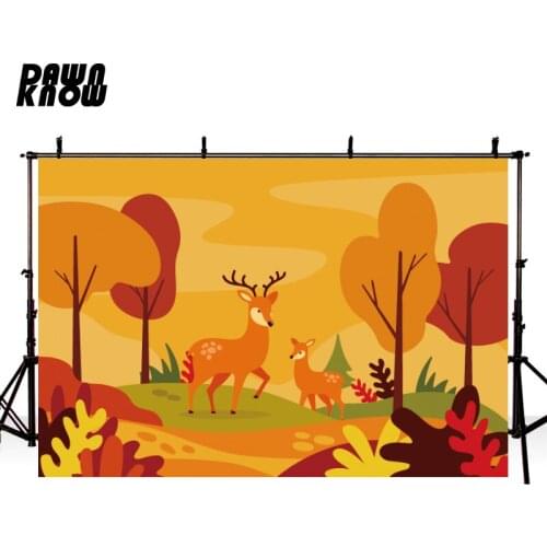 DAWNKNOW Customize Cartoon Forest Deer Autumn Photography Background Backdrop Children Party Decorate Photocall Photo Studio