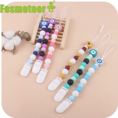 Fosmeteor 2pcs Angel Eyes Pacifier Chain Silicone Pacifier Clip Personalized Baby Teether Plastic DIY Food Grade Baby Care