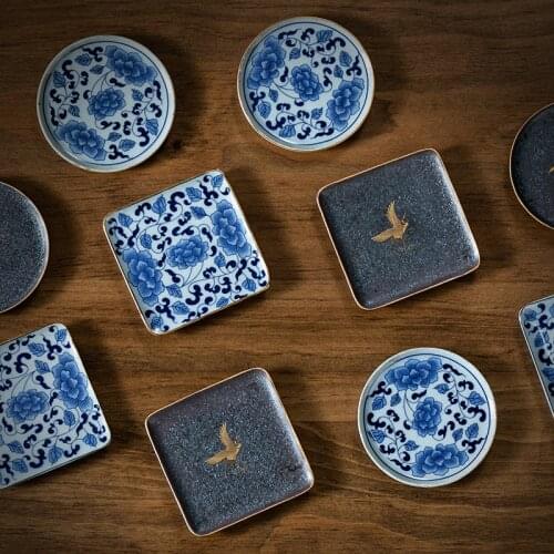 Ceramic Coaster Japanese Style Coarse Pottery Gold Painting Coaster Heat Proof Mat Teacup Mat Kung Fu Tea Ceremony Utensil