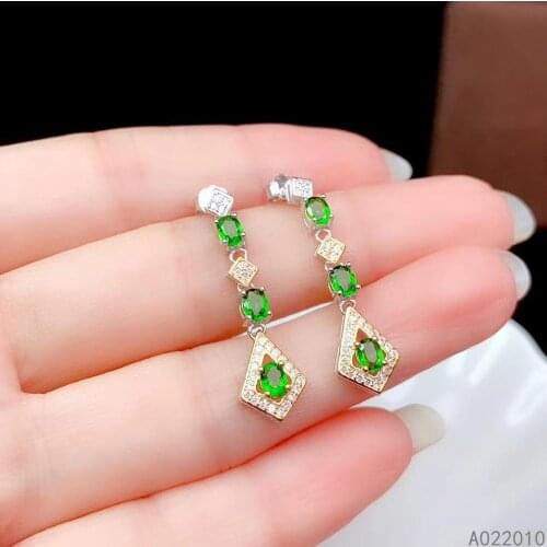KJJEAXCMY Fine Jewelry 925 sterling silver inlaid natural diopside earrings popular female new Eardrop support test