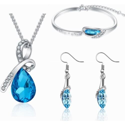 QiLeSen Fine jewelry 925 sterling silver suitable for ladies set, Glass shoes crystal blue Necklace Earring bracelet Set YW156