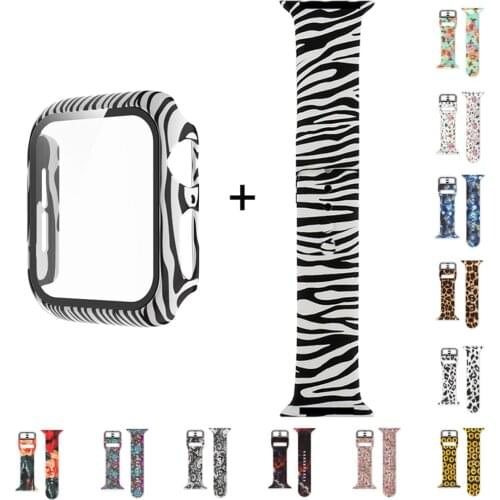 Zebra Shell and Strap for Apple Watch Series SE 6 5 4 40 44mm Full Cover Tempered Protective Cases for IWatch 3 2 1 38mm 42 Band