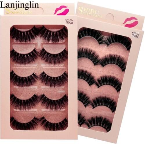 LANJINGLIN 5 pairs Mink Lashes 3D Mink Eyelashes 100% Cruelty free Lashes Handmade Natural Eyelashes Popular False Lashes