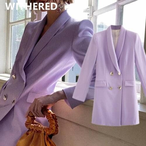 Jenny&Dave mini dress england style ins blogger retro lavender double breasted blazer feminino blazer women blazers and jackets
