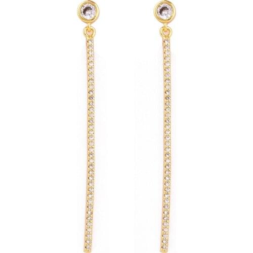 Minimalist Gold Color Geometry Bar Female Luxury Fashion Cubic Zirconia Micro Paved Earrings Forever Love Gift Woman Jewellery