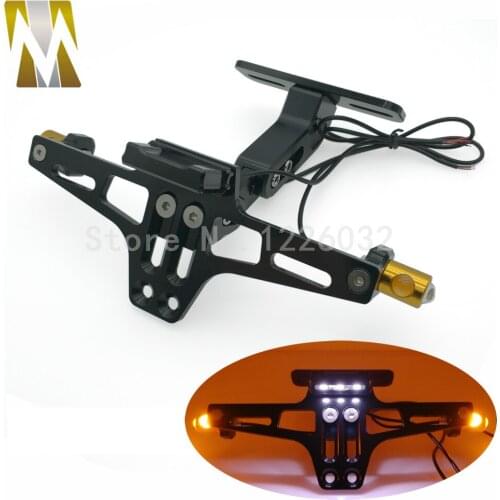 Motorcycle Tail Adjustable Angle License Plate Holder Frame Bracket With LED Amber Turning Light for Yamaha R6 MT07/09 Kawasaki