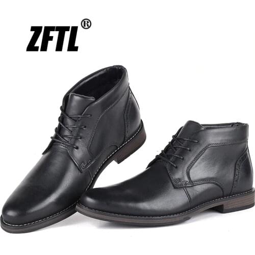 ZFTL New Men Martin Boots Handmade Genuine Leather Man motorcycle Boots Big Size winter warm male Casual Lace-up men shoes 014