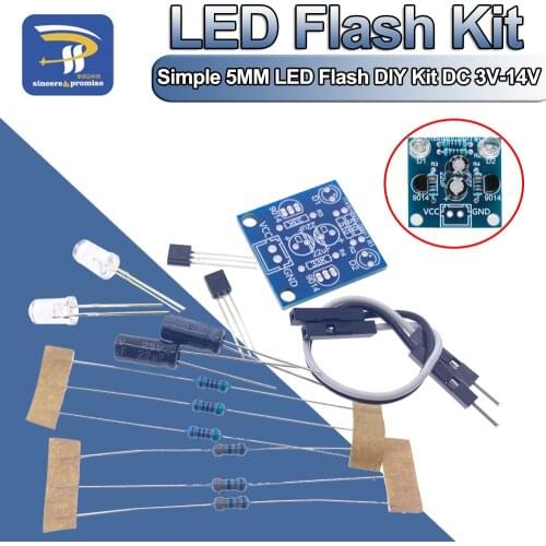 MHT11 Simple 5MM LED Flash DIY Kits DC 3V-14V Circuit Electronics Suite 1.6mm Parts for Arduino Blinking Flashing Kit