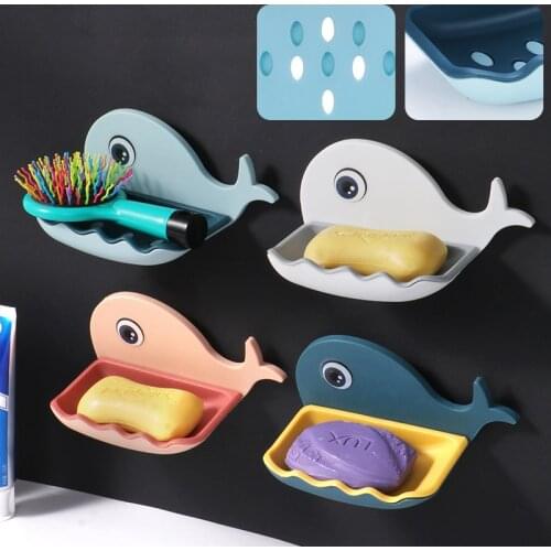Whale Shape Soap Box Suction Cup Wall Mount Soap Dishes Cute Drainage Toilet Free Punching Storage Rack Box