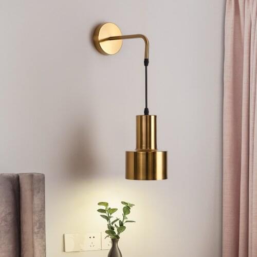 Nordic LED round glass golden wall lamp wrought iron plating single head living room bedroom bedside wall lamp
