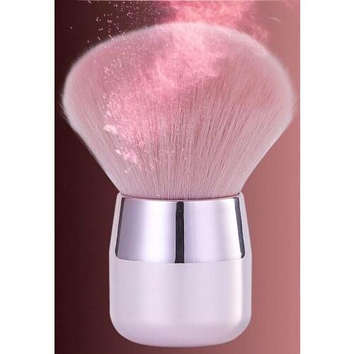 New 2020 1pc Large Soft Blusher Brush Pink Hair Mushroom Powder Makeup Brush With Portable Aluminum Short Handle Make Up Tool