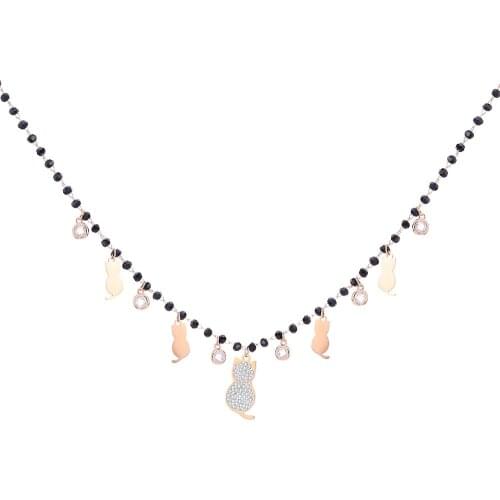 Clear Crystal Cute Cats Pendant Necklace For Women Black Beads Chain Choker Necklaces Women Gift Steel Neck Accessories Jewelry