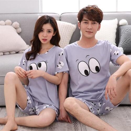 Cartoon Print Couple Lover Pajamas Sets Top With Shorts Pajama Set Ladies Short Sleeve Cute Pijama Set 2020 Stretchy Pajama Set