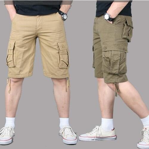 Straight Shorts Pants Men Multiple Pocket Overalls Outdoor Sports Joggers Streetwear Loose Cargo Five-point Trousers
