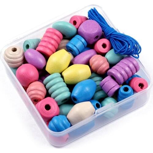 RBFHYER Boxed Cartoon Wooden Spacer Beads Various Natural Wood Loose Bead For Child Toy DIY Jewelry Necklace Bracelet Making