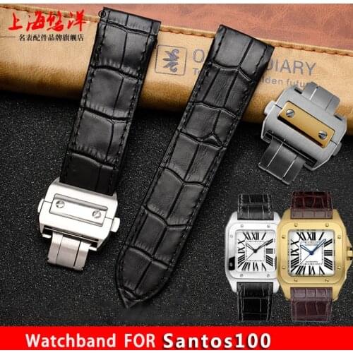 Bamboo grain leather wristband for S-antos 100 Leather watchband lovers accessories 20 23mm wristband accessories folding buckle