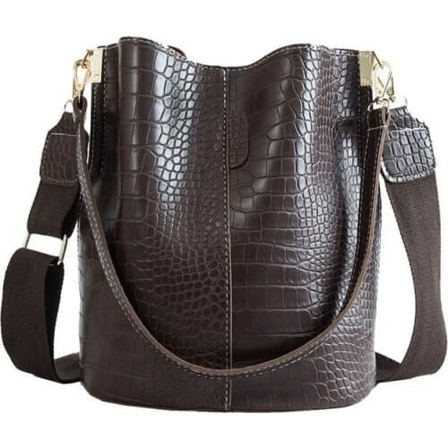 Quality Pu Leather Messenger Bag Big Tote Popular Style 2021 Vintage Casual Bucket Bags for Women Shoulder Bag Alligator Pattern