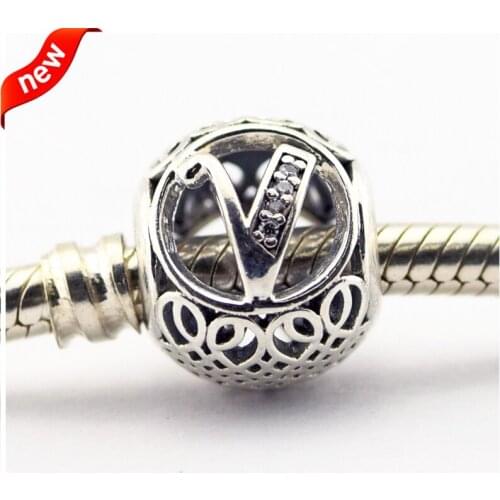 Vintage V Letter Charm 925 Sterling Silver Original Beads for Women DIY Fit Pandora Bracelets Jewelry Making Kralen Wholesale