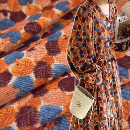 Half Meter Retro Ball Print Cotton Corduroy Fabric For Cheongsam Dress Trouser Coat Face Shoe Surface Girl Garment T1525