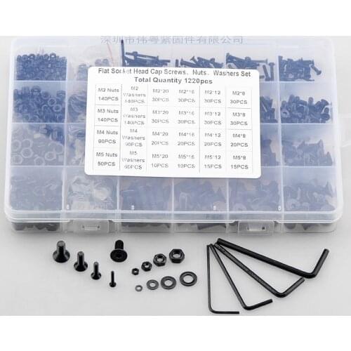 Countersunk Hex Socket Cap Screws Suit Black high Strength Hex Socket Flat Countersunk Head Cap Screws nut Suit 1220pcs