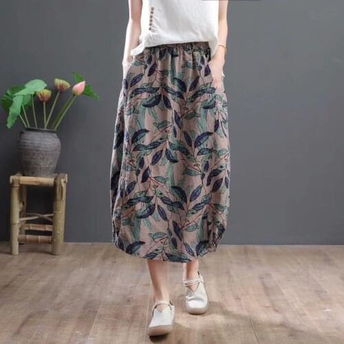 Womens Cotton and Linen Skirt Womens Bud Skirt Style Long Skirt Autumn Woman Skirts Mujer Faldas Saias Mulher