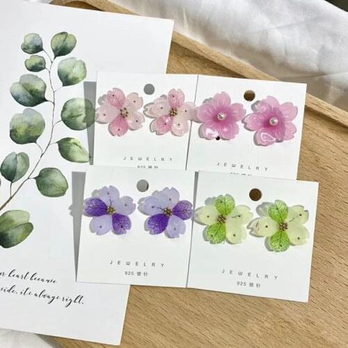 BLIJERY Korea Fashion Candy Color Flower Stud Earrings For Women Girls Sweet Plant Earrings S925 Ear Pin Jewelry Gift