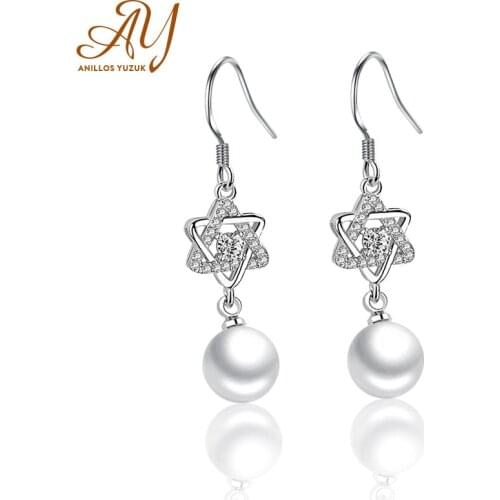 Anillos Yuzuk Solid Silver 925 Pearl Star Drop Earrings Eardrop For Women Engagement Elegant Gift Noble Fine Jewelry
