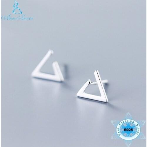 Christmas Gift Real 925 Sterling Silver Triangle Women Earrings Earings Fashion Fine Jewelry Stud Earrings Girls Jewelry