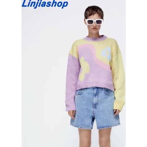 Autumn Winter Women Knitted Sweater New Tie-Dye Warm Pullover Round Neck Loose Long Sleeve Casual Street Outwear